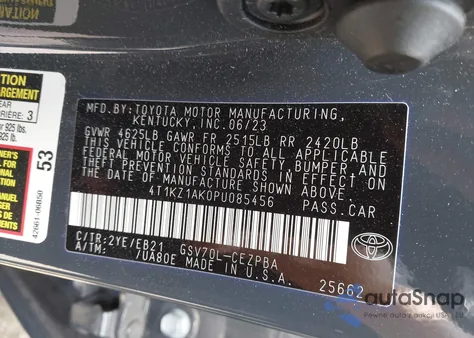 2023 Toyota Camry Trd from USA, damaged, VIN 4T1KZ1AK0PU085456